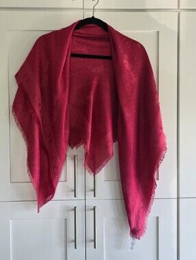 Coach Red Shimmering Monogram Shawl Wrap Scarf 44x44